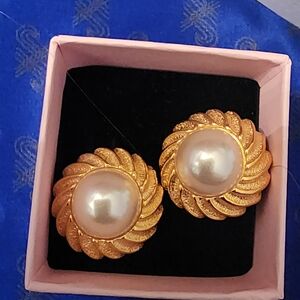 Napier Gold and Pearl Swirl Earrings